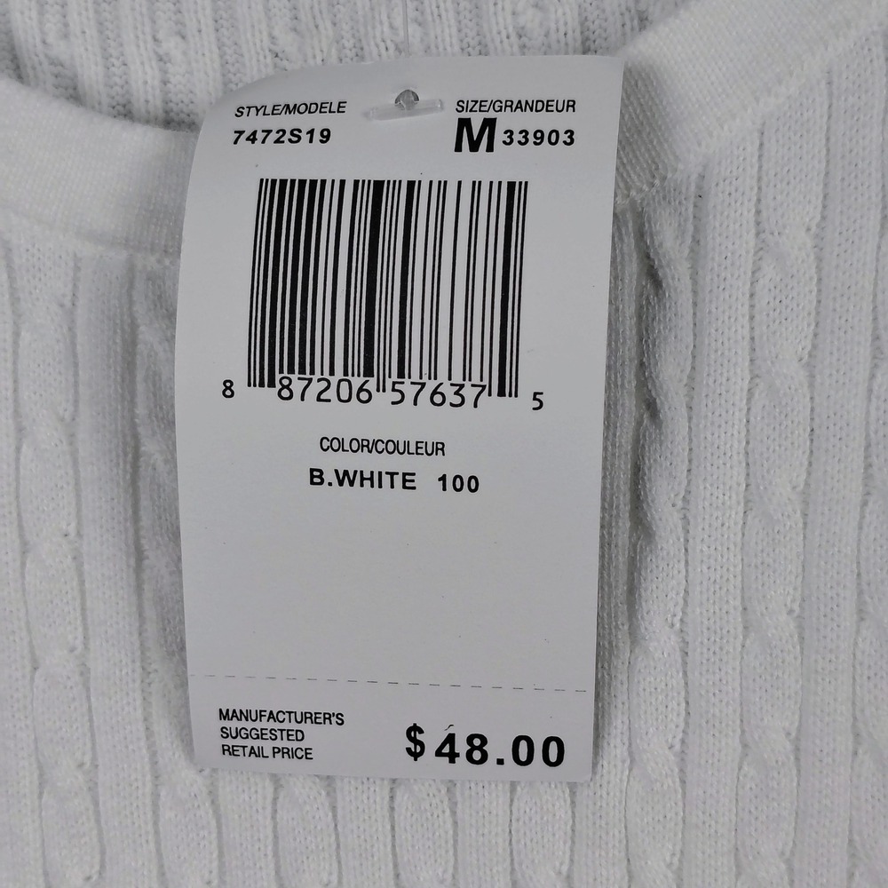 NWT Jeanne Pierre Womens M Cable Knit Sweater Vest White Cotton Preppy Old Money - Picture 7 of 8